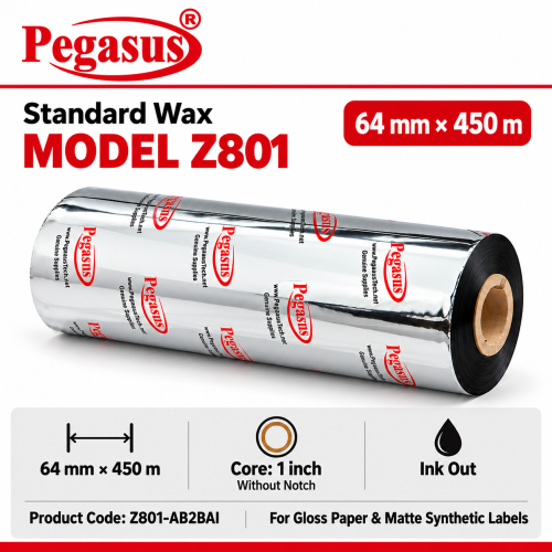 Standard Wax-Z801,64mmx450mtr,1 inch Core,Without Notch,Ink Out